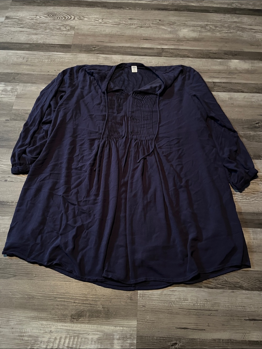 Smocked Front Navy Tunic Top - Relaxed Women's Tunic EUC